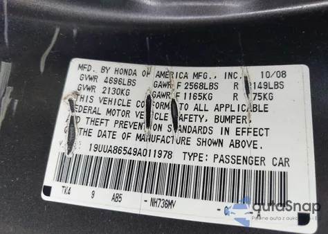 2009 Acura Tl 3.5 z USA, uszkodzony, nr VIN 19UUA86549A011978